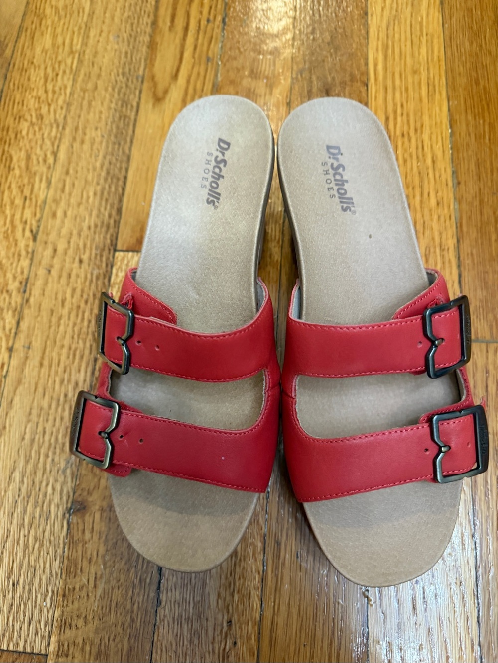 Dr. Scholl's Red Double-Buckle Slide Sandals